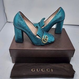 SOLD. Gucci Teal Leather Heel Pumps